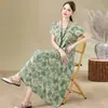 Vestido de Algodón y Seda Estilo Nuevo para Madres de Mediana Edad y Mayores, Verano Tallas Grandes, que Disimula la Barriga, Vestido de Rayón que Reduce la Edad