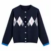 Cardigã de Tricô com Gola Redonda Ponto Cruz Outono e Inverno Feminino AliExpress Suéter de Fio Cardado Moda Versátil Jaqueta Curta
