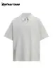 Camiseta Patchwork de Cuello de Camisa Falso de Dos Piezas Estilo Retro Americano Solona Marca de Moda Diseño Unisex Top Casual de Manga Corta