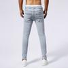Jeans Masculino Stretch Quatro Estações Bordado Bombado Costurado Estampa Rasgada Moda Europeia e Americana TM226 Azul Cinza