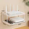 Estante de almacenamiento para router, estante organizador de WiFi, estante de almacenamiento de decodificador montado en la pared sin perforación, estante de almacenamiento en capas montado en la pared