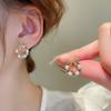 Brincos Circulares de Laço com Pérolas Artificiais Incrustados com Diamantes Moda Coreana Pequenos e Elegantes Brincos de Luxo para Mulheres