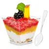Copo Quadrado Transparente de Plástico Descartável 200ml/8oz para Frutas, Sorvete, Pudim, Sobremesa, Bolo, Mousse com Tampa