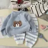Conjunto de Ropa de Casa de Punto y Medio Terciopelo para Niños 2025 Otoño e Invierno Conjunto Cálido y Engrosado de Dos Piezas para Bebés con Cuello Redondo