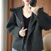 Nuevo Abrigo Corto con Capucha de Lana Pura Doble Cara para Mujer Otoño-Invierno, Chaqueta Corta de Lana Gruesa Estilo Coreano para Mujeres Menudas