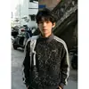 Chaqueta retro estilo americano con cuello alto y estampado de leopardo, unisex, sudadera casual de otoño con cremallera, chaqueta deportiva corta a rayas