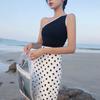 Regata de Verão Estilo Coreano Sem Mangas Ombro a Ombro Color Block para Mulheres, Peça Básica Slimming Estilo Bf, Look Tendência Estilo Ins