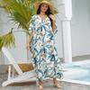 Vestido playero largo de secado rápido con estampado de hojas blancas, estilo europeo y americano, para vacaciones, con protección solar, talla 1D35