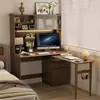 Escritorio Plegable de Madera Maciza para Esquina Estantería Integrada Pared de Libros para Dormitorio Escritorio de Estudio Plegable Giratorio en Forma de L para Computadora