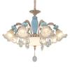 Candelabro de Sala de Estar de Estilo Francés, Lujoso y Elegante, Pantalla de Cerámica Cristal Azul, Orientado Hacia Abajo, Dormitorio, Comedor, Lámparas Simples de Estilo Europeo