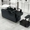 Cama de champú semirreclinable estilo lujo para salones de peluquería, lavabo cerámico integrado con reposapiés, cama de champú tipo sofá con cojín suave