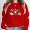 Sudadera Nueva de Cuello Redondo para Mujer Otoño e Invierno Top con Estampado Navideño Ropa Deportiva Cálida de Lana para Mujer Ropa Urbana Hip Hop