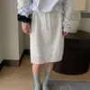 Saia Branca Bordada em Renda, Elegante e Moderna, para Mulheres, Nova Saia Reta com Cordão para Primavera e Verão 2026, Saia de Comprimento Médio