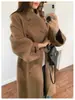 Abrigo de Cachemira de Doble Cara de Alta Gama para Mujer, de Longitud Media, Nuevo Estilo Coreano Otoño e Invierno 2025, Abrigo Engrosado de Lana de Yak Cosido a Mano