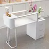 Mesa de Manicura Estilo Crema, Set Individual de Vidrio Blanco Estilo Japonés, Estación de Manicura Minimalista de Lujo Ligero, Mesa de Manicura Plegable con Almacenamiento