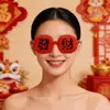 2025 Nuevas Gafas de la Fortuna para Niños Montura Cuadrada Roja Gafas de Sol Anti-UV Gafas de Sol para Fiesta de Año Nuevo Protector Solar