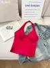 Camisole Sexy Gola Halter Estilo Europeu e Americano para Mulheres com Bojos Fixos e Almofadas no Peito, Top de Roupa Externa Sem Mangas para o Verão