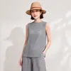 Top Plisado Sin Mangas para Mujer, Cuello Redondo, Dobladillo Irregular, Corte Holgado, Adelgazante, Camiseta sin Mangas Plisada, Estilo Europeo y Americano