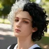 Cabello Afro Yin-Yang Blanco y Negro, Cabello Corto Rizado Separado Blanco y Negro, Adecuado para Personas de Todos los Tonos de Piel
