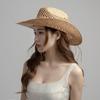 Sombrero de vaquero de ala ancha de rafia tejido a mano de moda para hombres y mujeres europeos y americanos, cinturón decorativo de cuentas de colores, protección solar para viajes al aire libre