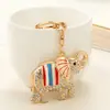 Llavero Colgante de Elefante Esmaltado a Rayas Creativo Multicolor Transfronterizo con Pedrería, Anillo Llavero de Coche de Elefante Africano Moderno y Único