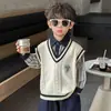Ropa de primavera y otoño para bebé niño, chaleco de cuello corazón, estilo coreano, suéter sin mangas elegante para niños, top de punto para niños pequeños, comercio exterior