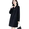 Vestido Midi Preto Elegante com Zíper e Lapela Plus Size Feminino Outono Moda Casual Redutor de Idade para Gordinhas MM