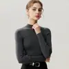 Suéter slim fit 100% lã pura com gola semi-alta para mulheres, nova malha básica de cor sólida com mangas compridas para outono e inverno, elegante suéter para o trabalho