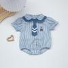 Conjunto para bebé estilo coreano de verano para niña con rayas Hassel, ropa de pedo envolvente con pajarita linda para bebé Jompon