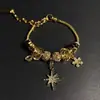 Pulseira Pangjia Dourado Champagne Coração de Amor Flor Estrela de Oito Pontas com Contas de Cristal, Exalando uma Sensação Luxuosa, Pulseira de Corrente Cobra DIY