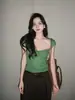 Hermosa Camisola Verde sin Mangas de Cuello en U para Mujer de Tailandia, Única y Elegante para Verano, Se Puede Usar como Ropa Exterior o Interior, Top de Moda