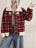 Nuevo cárdigan de punto a cuadros color-block de doble cara para mujer Otoño/Invierno 2026, suéter abrigo chic y elegante