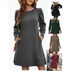 Vestido de Punto para Mujer Moda Europea y Americana Mangas Abullonadas Manga Larga Otoño Invierno Cuello Redondo Casual Holgado con Bolsillos