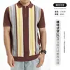 Camisas Polo de Punto de Seda Helada Transfronterizas Europeas y Americanas para Hombre, Camisetas Polo de Manga Corta a Rayas con Cuello de Vestir al por Mayor