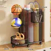 Cesta de Armazenamento Extra Grande para Tapete de Yoga, Rack de Armazenamento para Bola de Basquete, Equipamento Esportivo e de Fitness Doméstico com Rodas, Armazenamento de Raquetes de Badminton