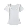 Camiseta de manga corta ajustada con cuello en U para mujer, nuevo estilo de verano 2026, top corto ajustado de color liso llamativo con cintura descubierta