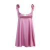 Vestido elegante europeo y americano de color liso con tirantes, hueco, para primavera y verano, nuevo, de satén francés, con falda de cintura media y tirantes.