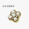 Botón antiguo de trébol calado dorado tridimensional de perla y diamante para top de mujer, suéter, abrigo, botón decorativo de metal