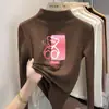 Ropa interior térmica para niñas de otoño e invierno, camiseta térmica de forro polar de doble cara, camiseta de manga larga, camisa de otoño de cuello semi-alto para niñas pequeñas