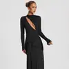 Vestido de Outono Europeu e Americano Transfronteiriço para Comércio Exterior, Gola Alta Meia-Manga para Mulheres, Fashion, Sexy e Elegante, Vestido Longo Justo para Meninas Descoladas