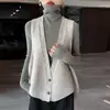 Chaleco Cardigan de Lana Pura Gruesa sin Mangas para Mujer con Cuello en V y Diseño Irregular, Moderno para Ir al Trabajo y para Ponerse en Capas