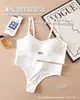 Comércio Exterior Cor Contrastante Sutiã Esportivo Americano Conjunto de Duas Peças Push-up Vazado Confortável Respirável Sutiã Vazado Roupa Íntima Tanga