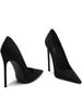 Zapatos de tacón de aguja súper altos con punta de gamuza para mujer, de boca baja, sexys, de primavera y otoño de 2025, con suela negra sexy.
