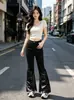 Pantalones de Cuero Sintético Empalmados con Diseño de Cremallera, Jeans Ligeramente Acampanados para Hombre, Nuevo Estilo de Verano, Moda de Calle, Pantalones Anchos que Realzan la Altura, Ropa de Trabajo