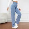 Aliexpress Transfronterizo Exportación Europea y Americana Amazon Wish Aliexpress Verano Casual Jeans de Pierna Ancha de Cintura Alta para Mujer