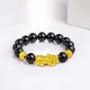 Pulsera de Obsidiana Arena Dorada de Vietnam para Hombre Pulsera Piqiu Chapada en Oro Evento de Puesto en Feria de Templo Regalo