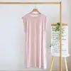 Vestido de Verano para Mujer Talla Grande de Modal, Vestido Largo Casual a Rayas con Copas en el Pecho, Corte Holgado, Adelgazante, Sin Mangas, Vestido para Dormir en Casa