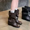 Calça Legging Curta Botas Femininas de Alto Valor Estilo Spicy Girl Amassada Empilhada Novas Botas Estilo Britânico Retrô Estilo Western Maillard Botas Martin