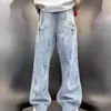 Nuevos jeans de mezclilla rasgados y salpicados de otoño para hombre, estilo coreano, cintura media de moda, pierna ancha holgada, pantalones largos rectos geniales
