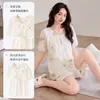 Pijama de Algodón Puro de Manga Corta con Shorts, Estilo Nuevo 2026 para Mujer con Almohadillas en el Pecho para Prevenir Bultos, Chicas Pueden Usar como Ropa de Casa para Salir en Verano